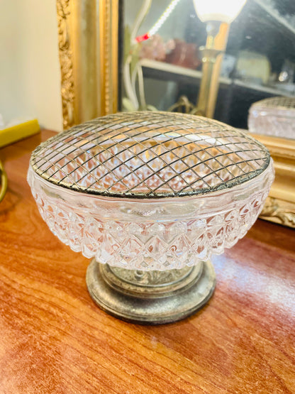 Vintage Crystal Stand Bowl, Container with Sterling Silver Cover, Candy Jar / Vase, Large Size, England