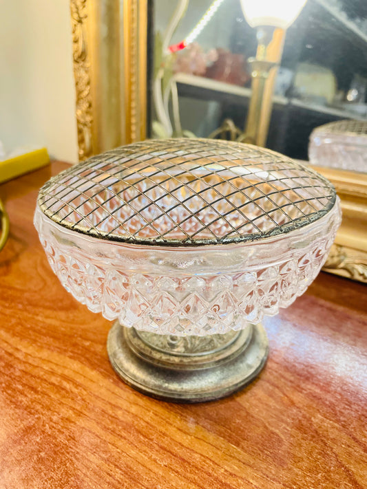 Vintage Crystal Stand Bowl, Container with Sterling Silver Cover, Candy Jar / Vase, Large Size, England