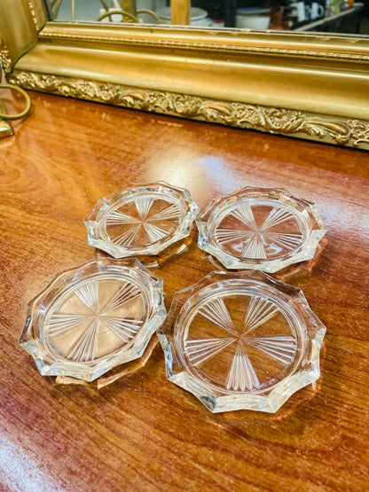 Set of 4 Antique clear crystal coaster with texture design , England