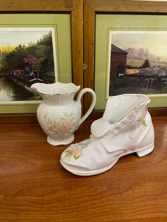 Deal of 2 , ceramic floral boot planter & jug