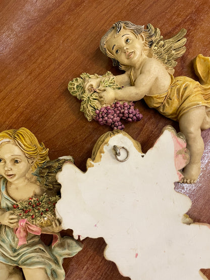 Antique Italian angel wall plaques, stone ware, wall decor, 2200 each