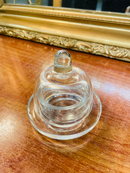 Antique mini crystal butter dish with domed lid , England