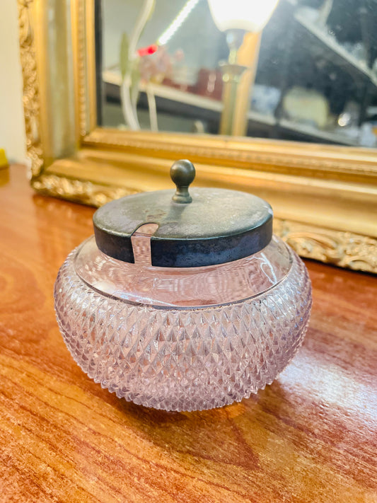 Antique crystal sugar bowl with silver platted lid , England