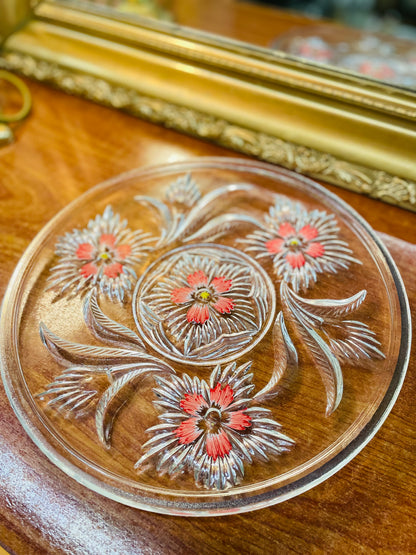 Antique large size clear crystal platter with a textured floral design , England