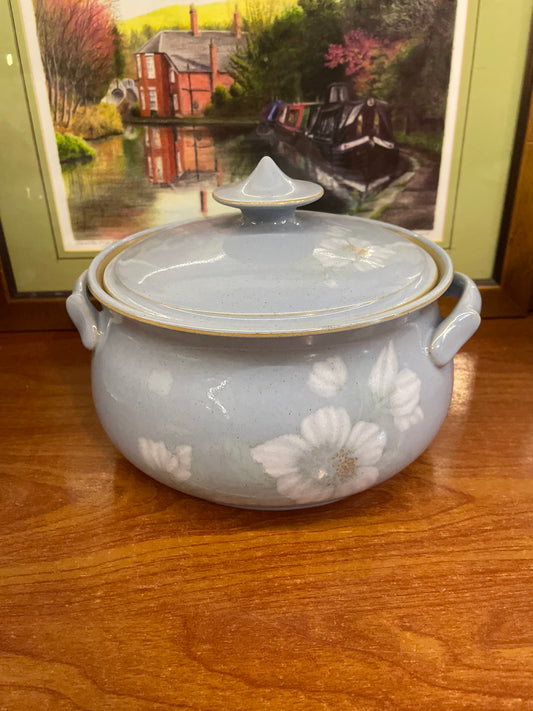 Denby, blue dawn casserole dish, Large bowl with lid, teracotta, oven safe, England