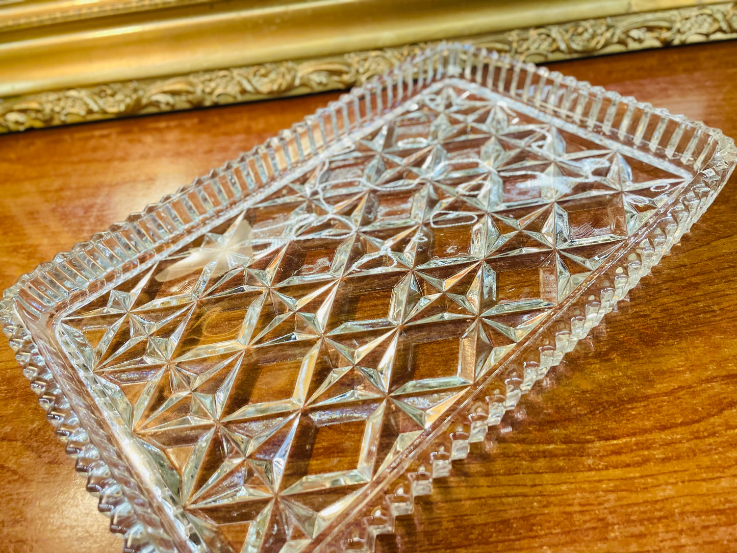 Antique Ancor Hocking’s large crystal tray, England