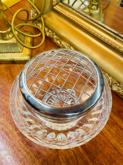 Beautiful Vintage Crystal Container with Sterling Silver Cover, Candy Jar / Vase, Large Size, England