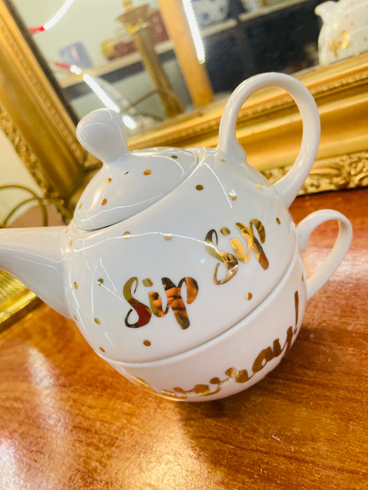 Fine ceramic “sip sip hooray”  tea -for-one teapot ,England