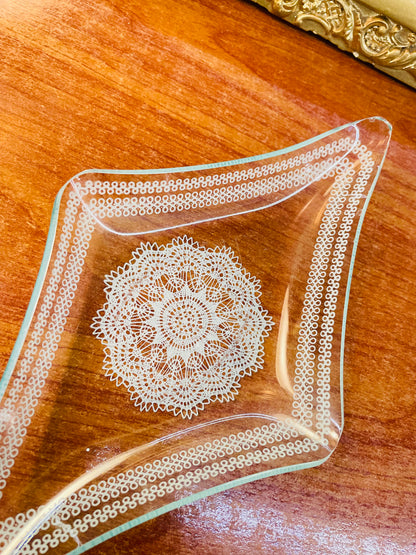 Antique small clear crystal platter , England