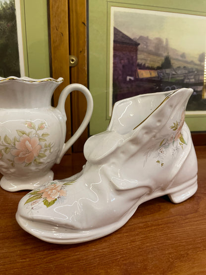 Deal of 2 , ceramic floral boot planter & jug