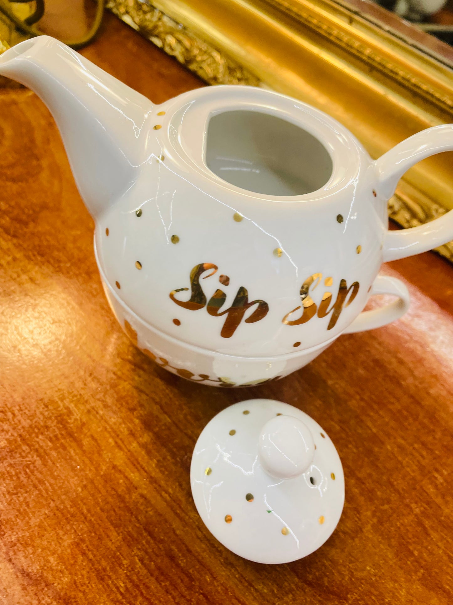 Fine ceramic “sip sip hooray”  tea -for-one teapot ,England