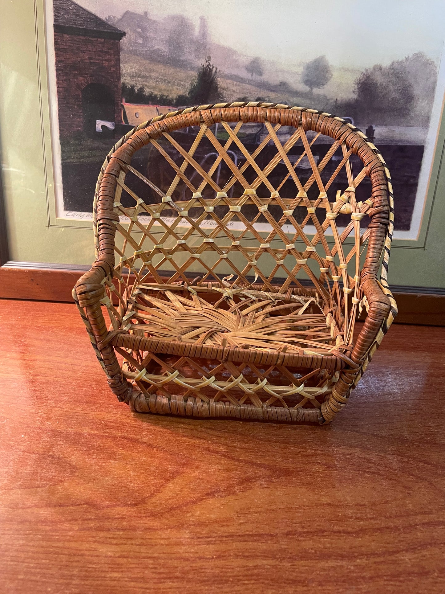 Vintage wooden mini rattan sofa