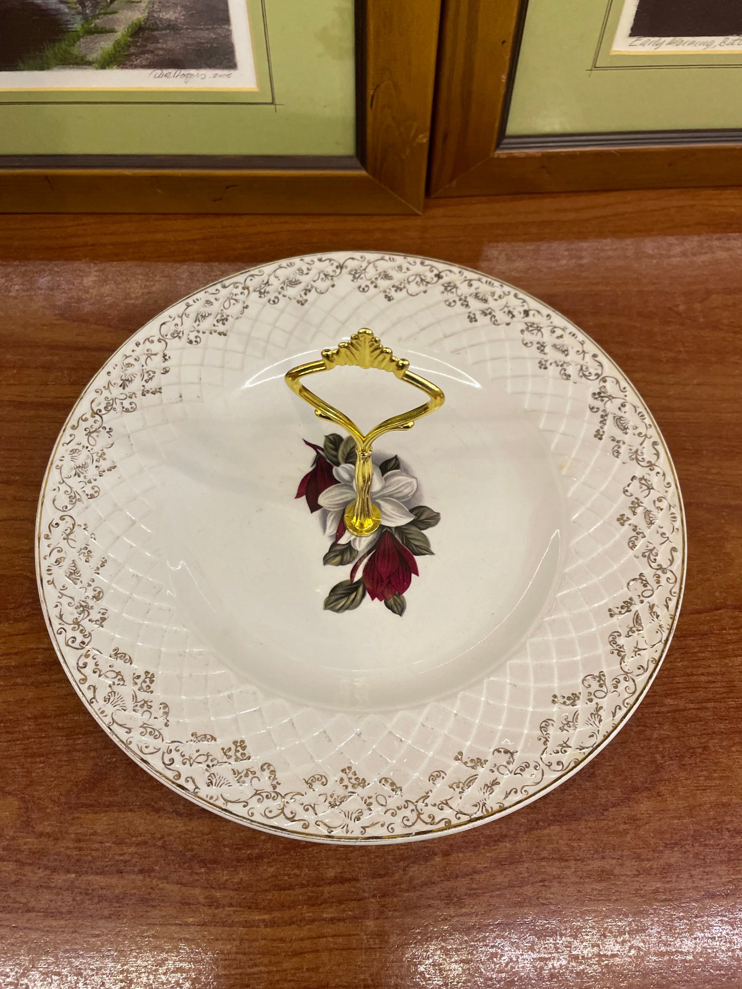 Vintage red rose ceramic tire- platter , England