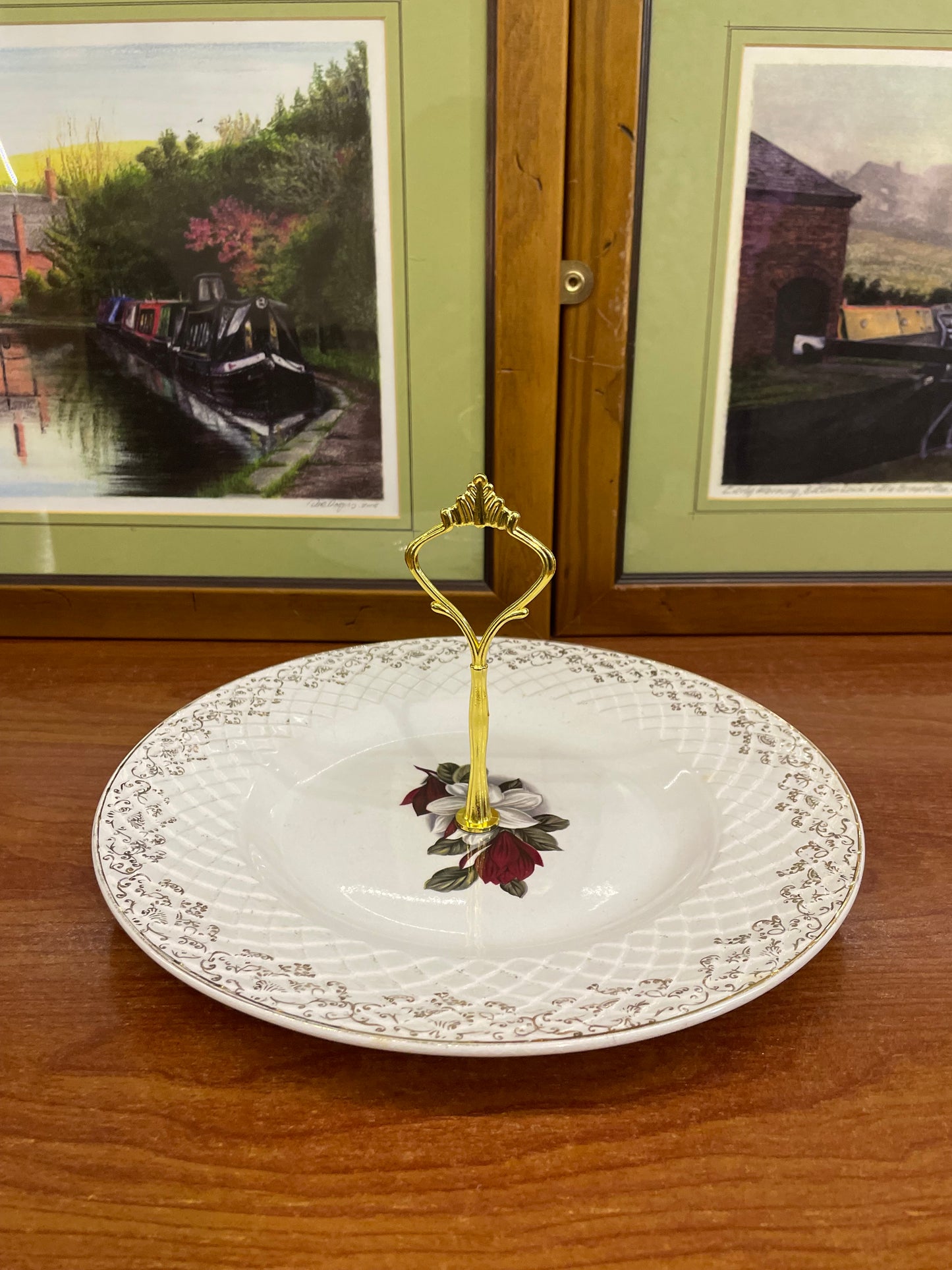 Vintage red rose ceramic tire- platter , England