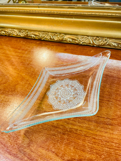 Antique small clear crystal platter , England