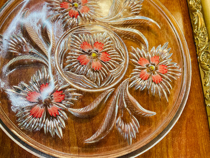 Antique large size clear crystal platter with a textured floral design , England