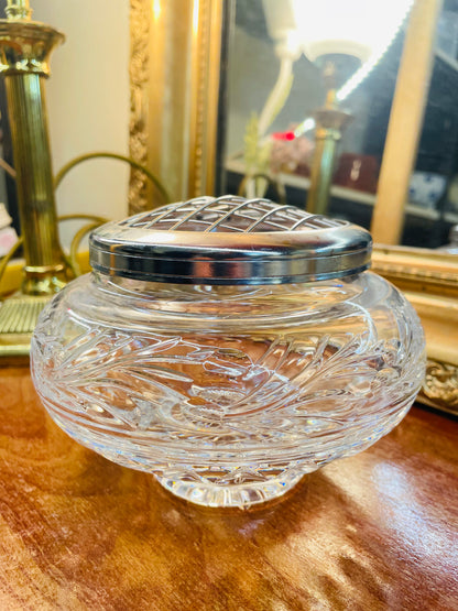 Beautiful Vintage Crystal Container with Sterling Silver Cover, Candy Jar / Vase, Large Size, England