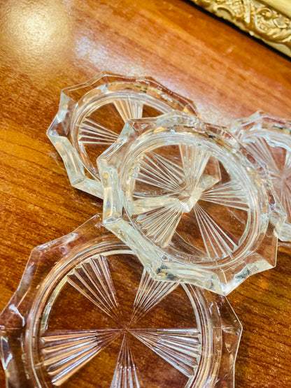 Set of 4 Antique clear crystal coaster with texture design , England