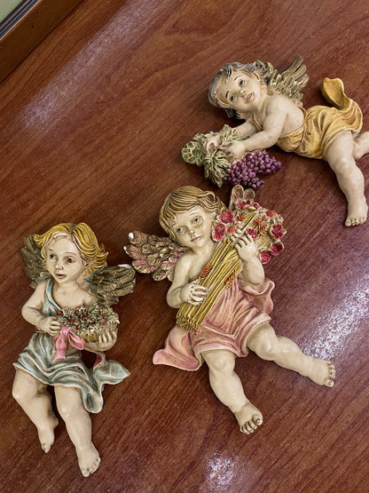 Antique Italian angel wall plaques, stone ware, wall decor, 2200 each