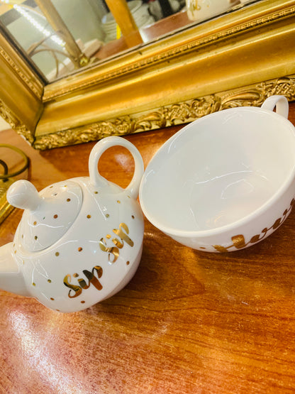 Fine ceramic “sip sip hooray”  tea -for-one teapot ,England