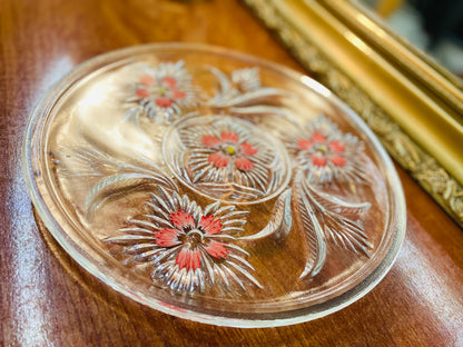 Antique large size clear crystal platter with a textured floral design , England