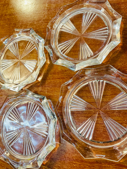 Set of 4 Antique clear crystal coaster with texture design , England