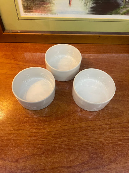 Set of 3 white porcelain rumkins, England