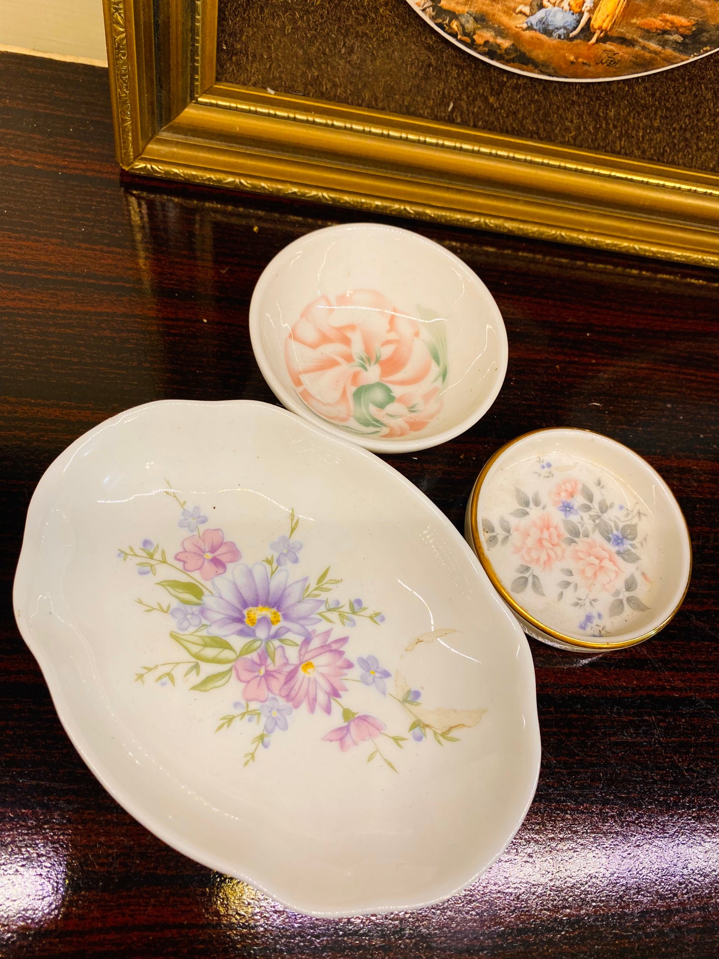 Deal of 3,Flora Mini Trinket Plates, England