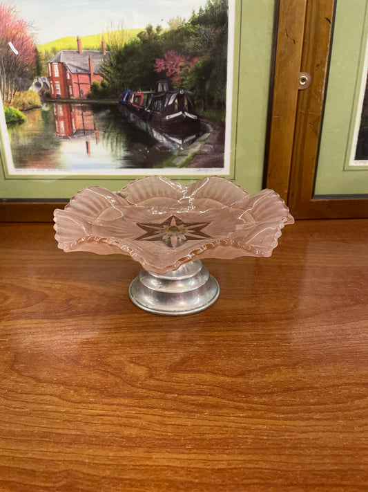 Pink frosted crystal platter , England