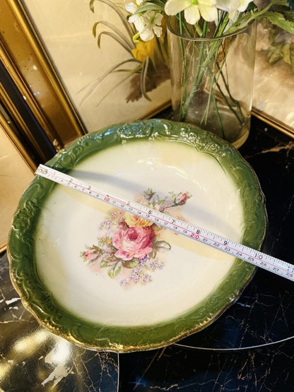 Vintage 19's Large Green Floral Bowl, Ceramic, England