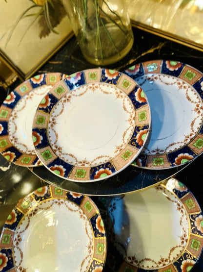 Set of 5, Wild Bros China Mona Blue Imari Quarter Plates, Fine Bone China