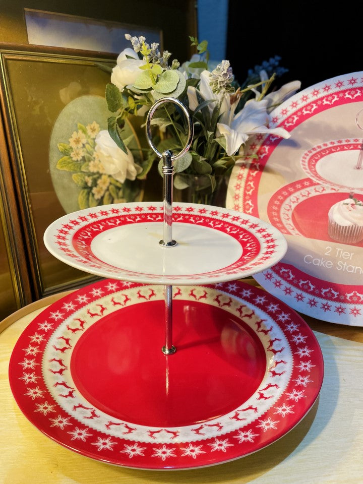 VINTAGE TWO TIER CAKE PLATE STAND - TEA TIME - HI TEA PLATER