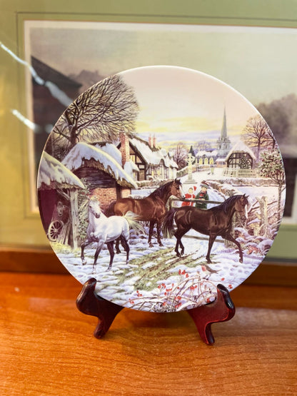 vintage collector's plate, "Christmas vistors" by Derek braithwaite, the first in the Christmas companions' series from 1995, wall plate, 8.5 inches