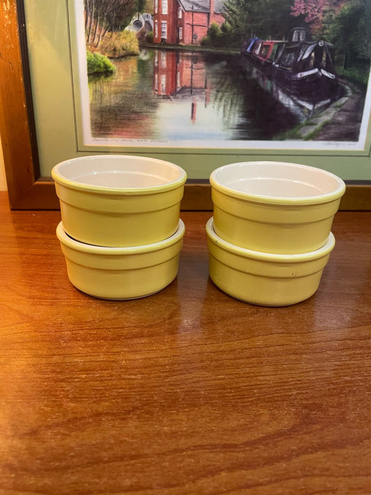 Vintage Emile Henry Beige  Ribbed Ramekins Cups set of 4, England