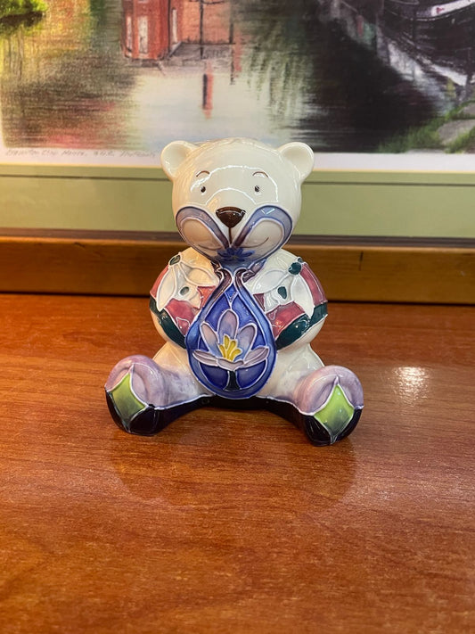 an Old Tupton Ware tubelined model of a teddy bear in the Iris flower design.