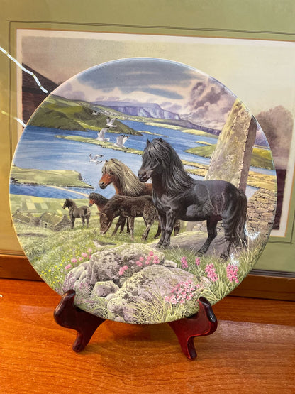 vintage davenport Shetland ponies from Britains Wild ponies 1990, wall plate, 8.5 inches