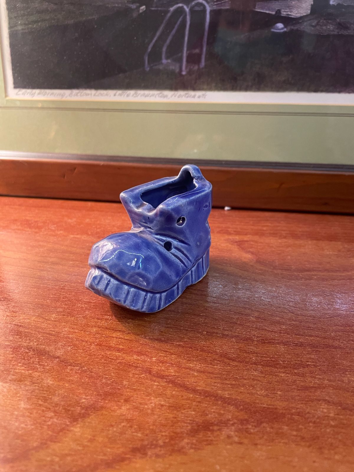 Miniature Ceramic Cobalt Blue Toothpick Holders, Planter Pair of Boots Figurine.