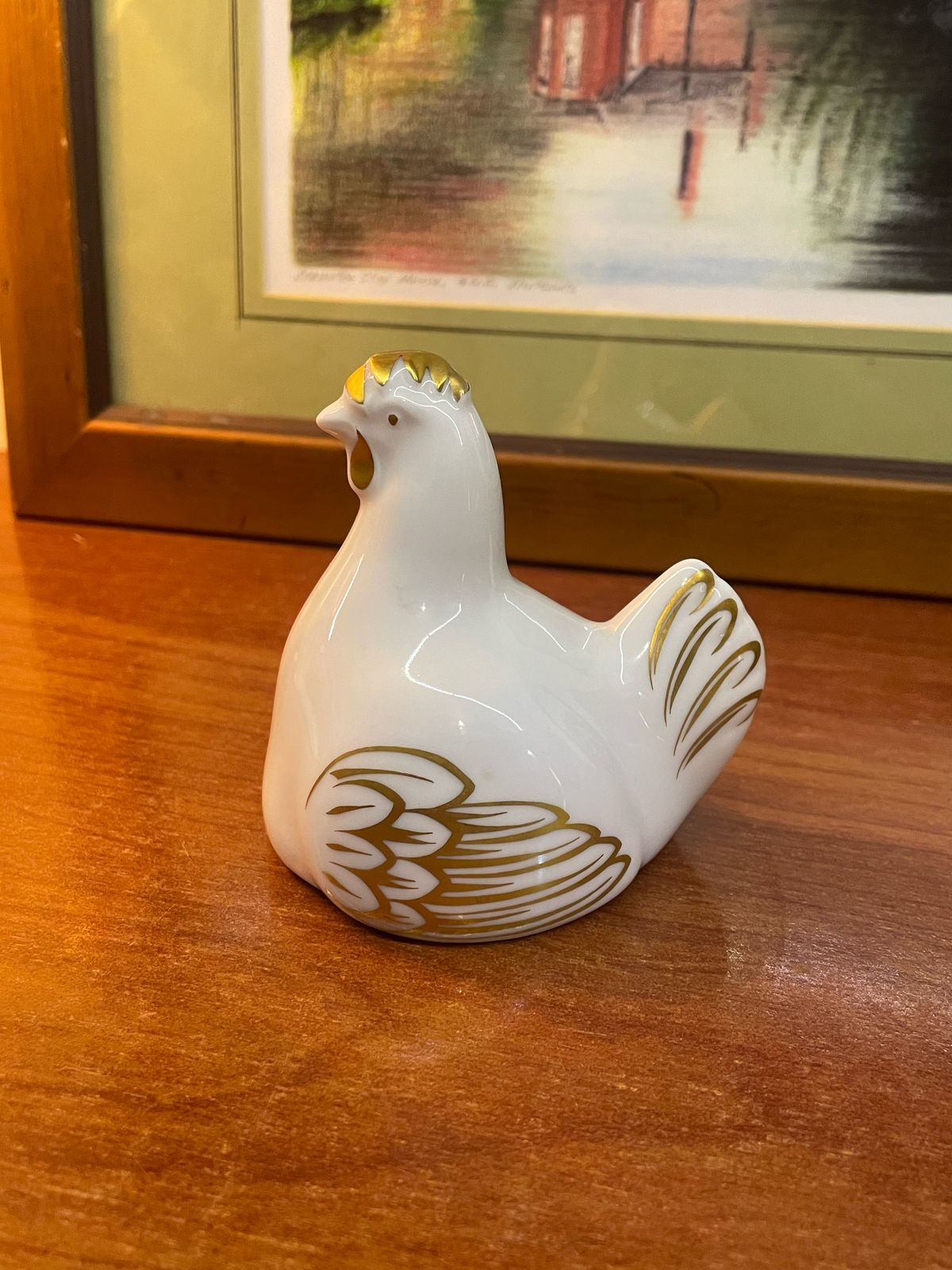 Royal Worcester Gold And White Rooster Chicken Porcelain Figurine