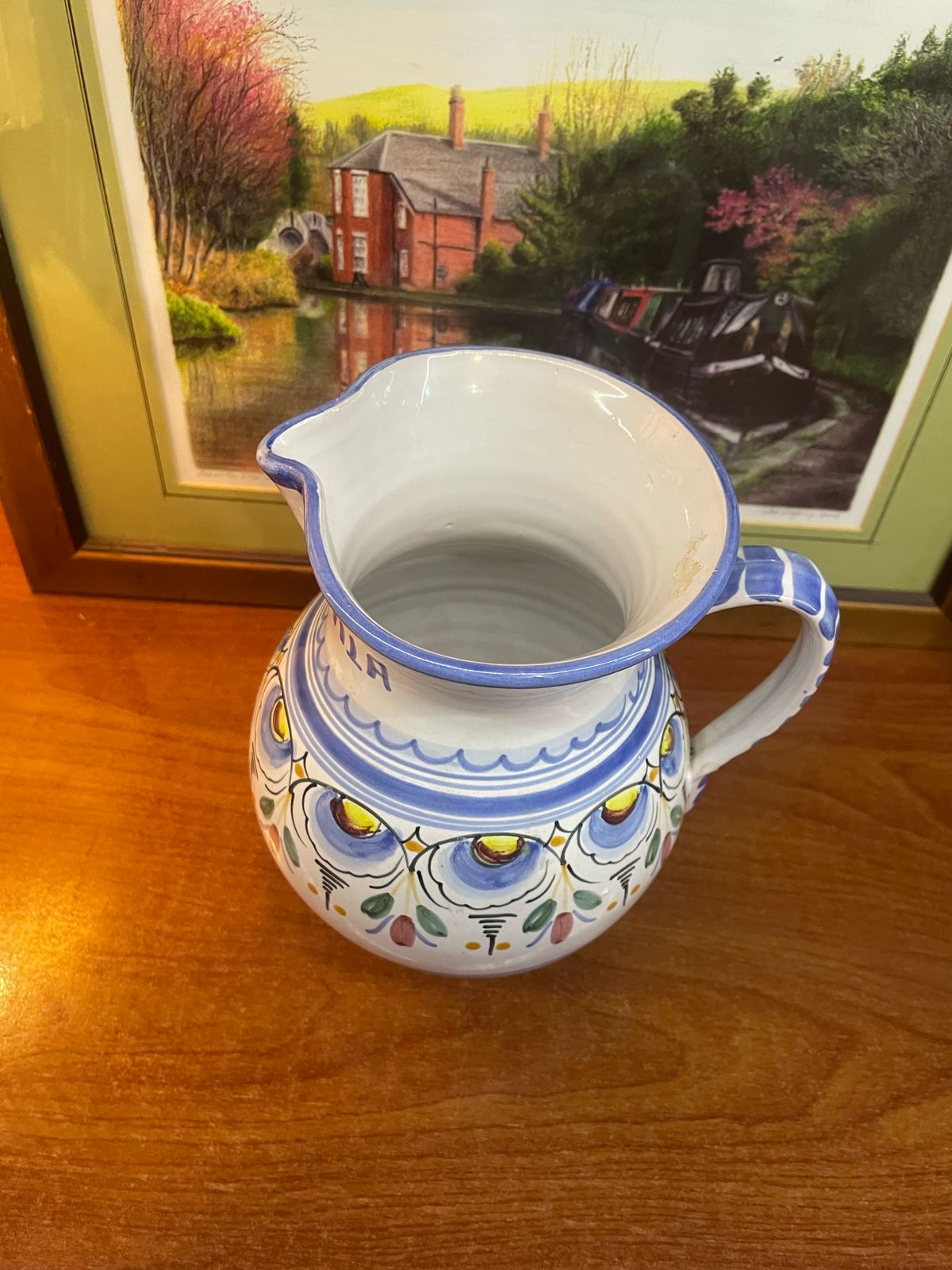 Ceramica De La Cal Pitcher Pottery Hand Painted in Puente Spain and Signed.