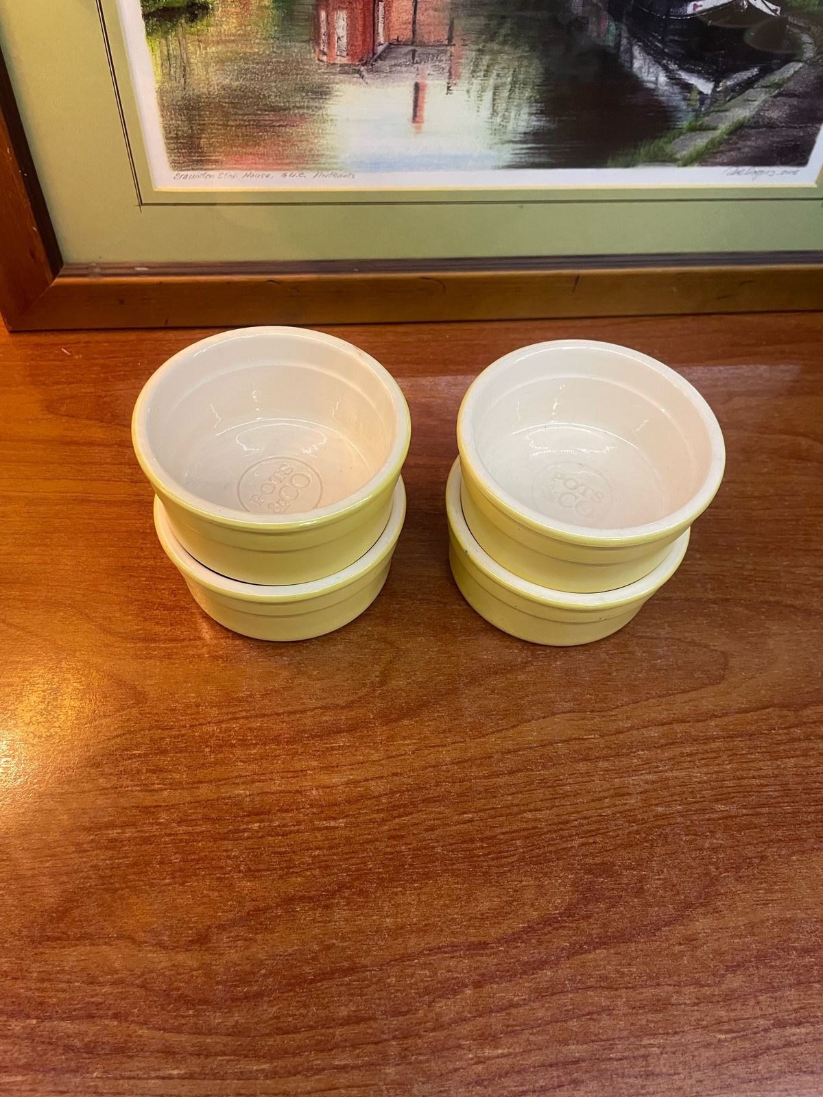 Vintage Emile Henry Beige  Ribbed Ramekins Cups set of 4, England