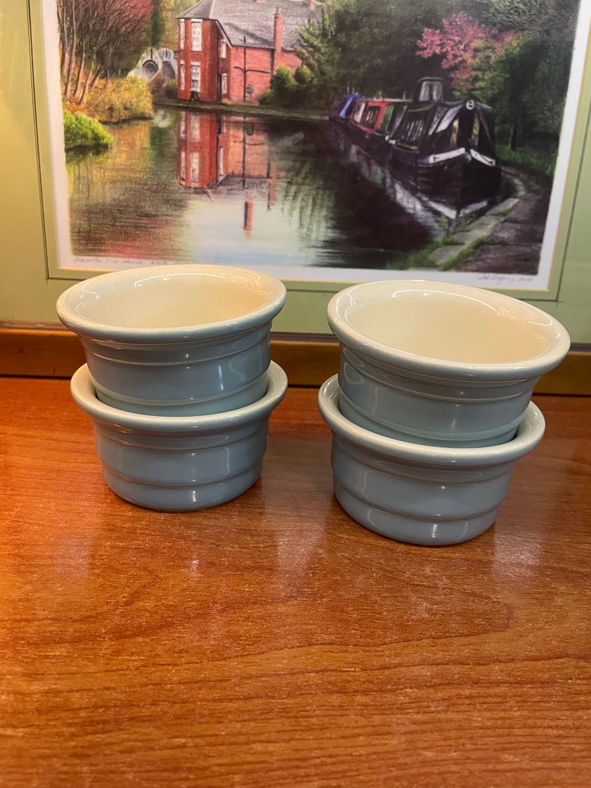 Vintage Emile Henry Beige  Ribbed Ramekins Cups set of 4,England