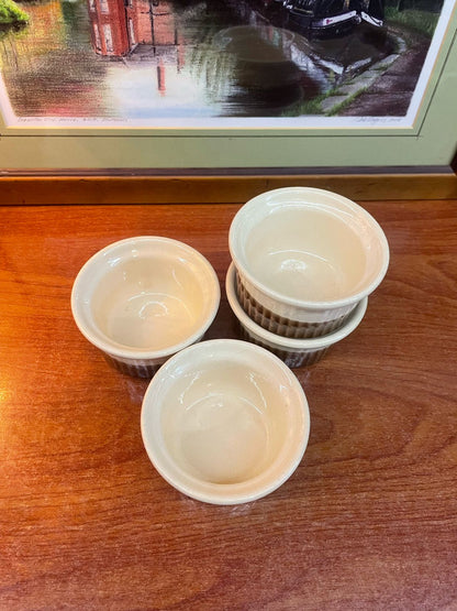 Vintage Emile Henry Beige Brown Ribbed Ramekins Cups set of 4, England