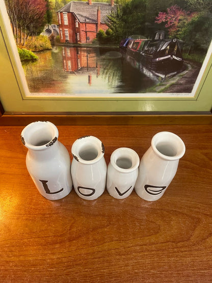 Set of 4 Small Shabby Chic Bud Vases White Ceramic Bottles Home Decor Ornaments.