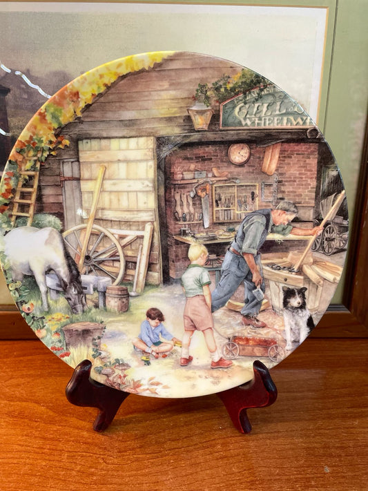 vintage Porcelain Decorative plate the Wheelwright Old country Crafts, wall plate, 8.5 inches